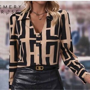 Black and Tan Geometric Women's Top Never worn